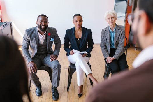 A diverse group of professionals in a meeting, attentively listening and engaged.